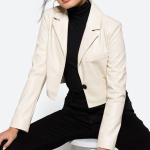 Off-White Vegan Leather Cropped Blazer — Large